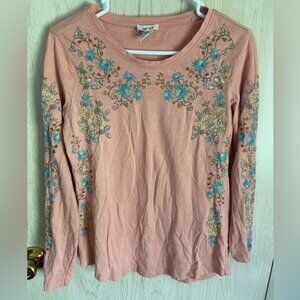 Sundance Embroidered Long Sleeve Terracotta color Shirt Sz Small